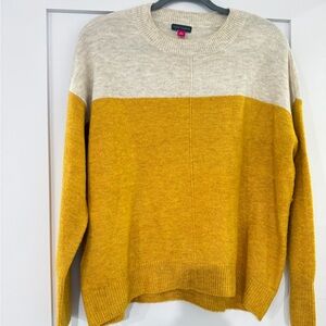 Vince Camuto Mustard and Cream Crew Neck Sweater